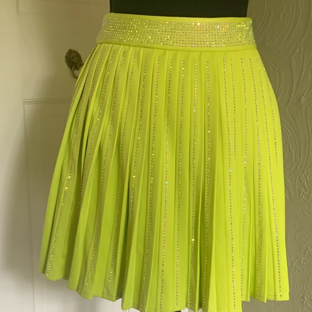 Festive rhinestone embellished green/yellow skirt